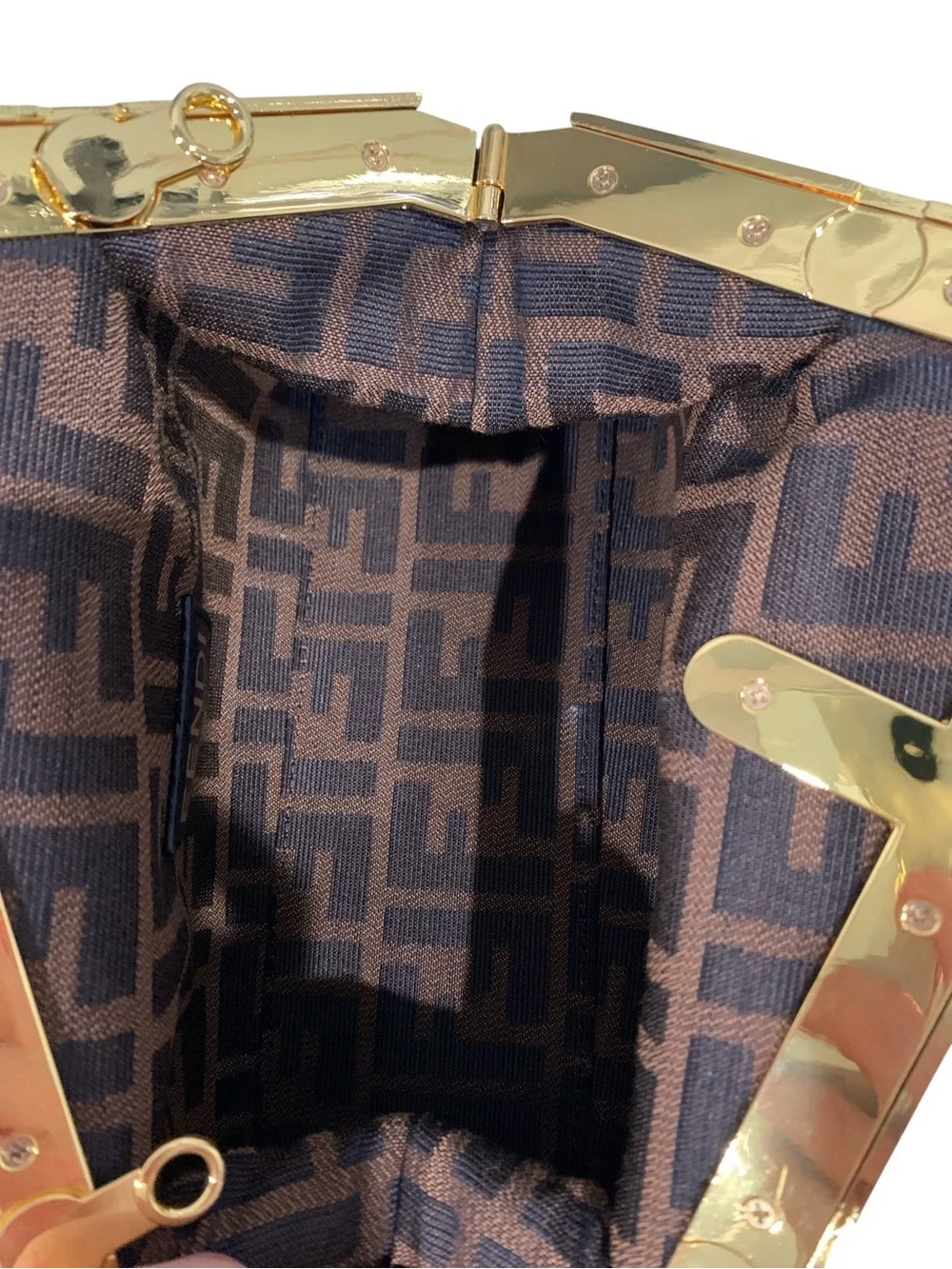 Black Frame-Top Leather Clutch with Gold Trim